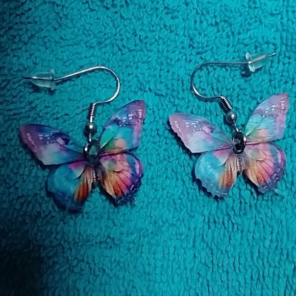 Colorful butterfly wire earrings - Picture 3 of 4